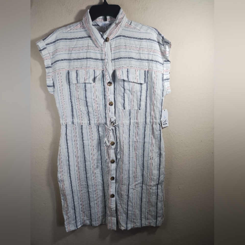 New Time And Tru Dress Linen Blend Coastal Boho Minimalist Pockets